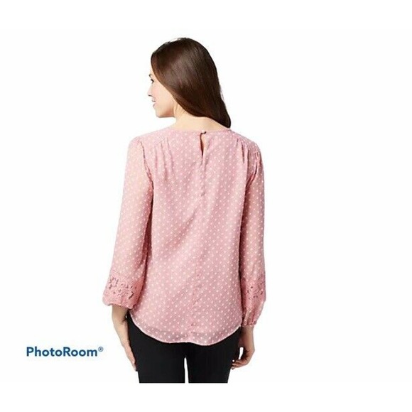 Isaac Mizrahi Live‎ 8 Clipped Dot Peasant Blouse - Picture 2 of 8